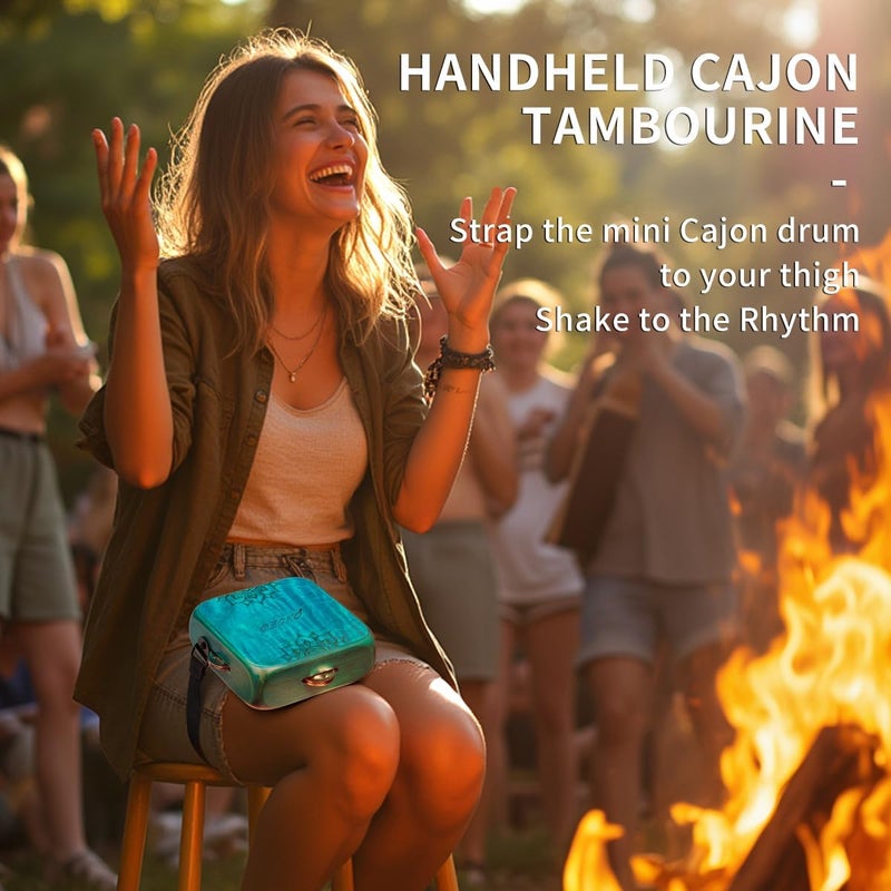 GECKO Tambourine Cajon Drum with Jingles, Wearable Strap, Storage Bag, Handheld Percussion Instrument, Portable Cajon for Rhythm Practice & Live Performance (Blue) - Image 5